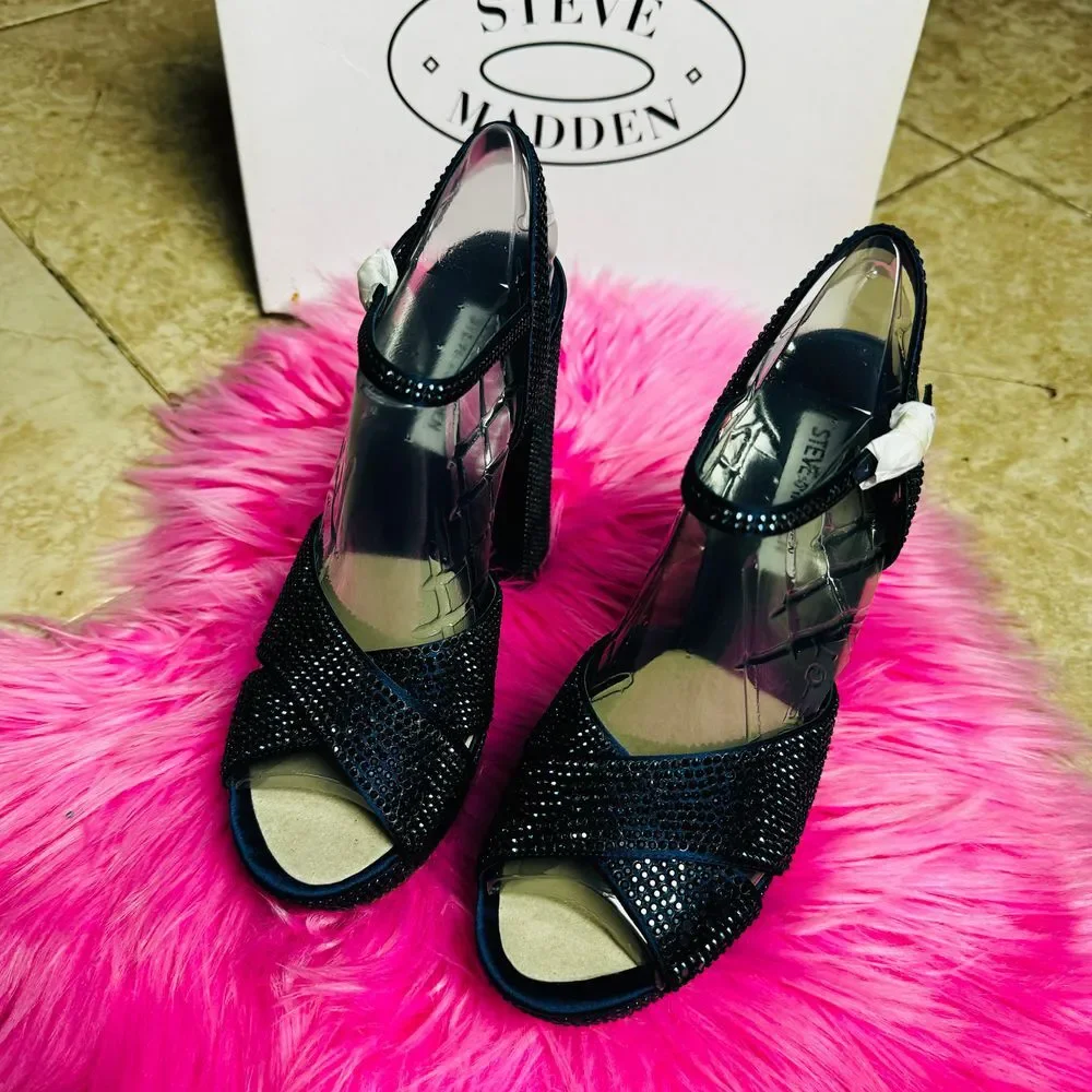 Steve‎ Madden Party Time Blue 7 1/2 High Heel With Details New